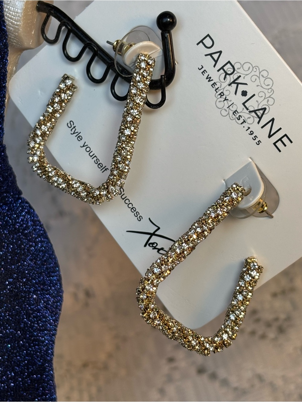 Park Lane London Sparkle Gold Crystal Square Hoop Earrings with Pavé Detail - Picture 4 of 8
